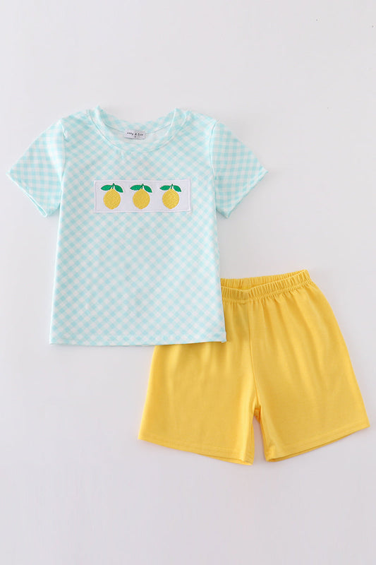 Mint lemon embroidery boy set