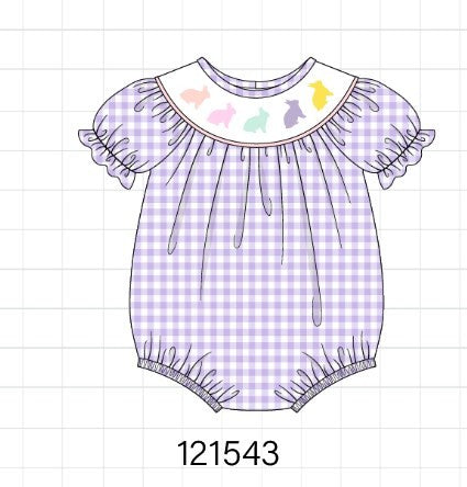 Purple bunny embroidery smocked girl bubble