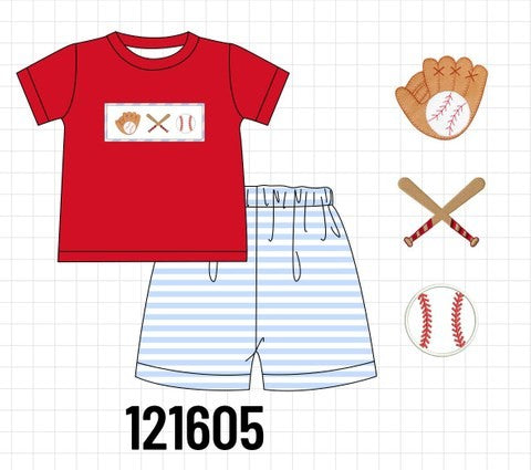 Red baseball embroidery boy set