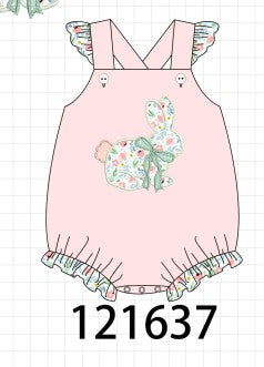 Pink floral bunny applique girl bubble