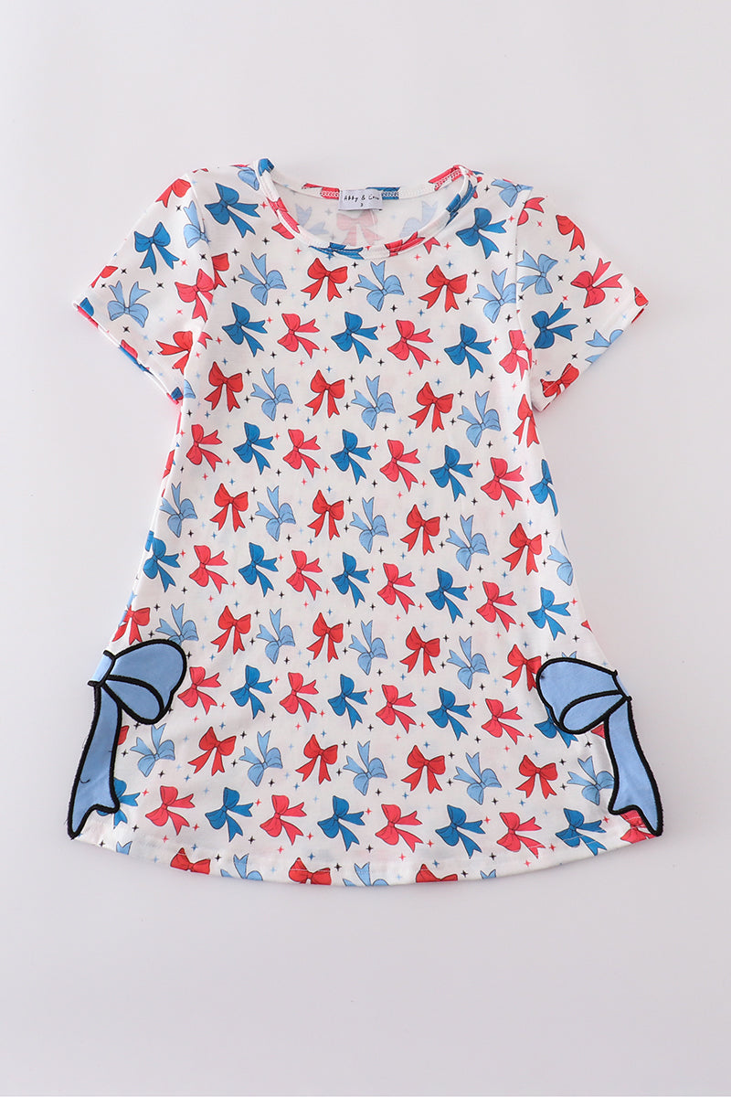 Bow applique print mom&me dress