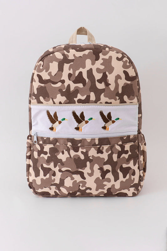 Camouflage duck embroidery canvas backpack