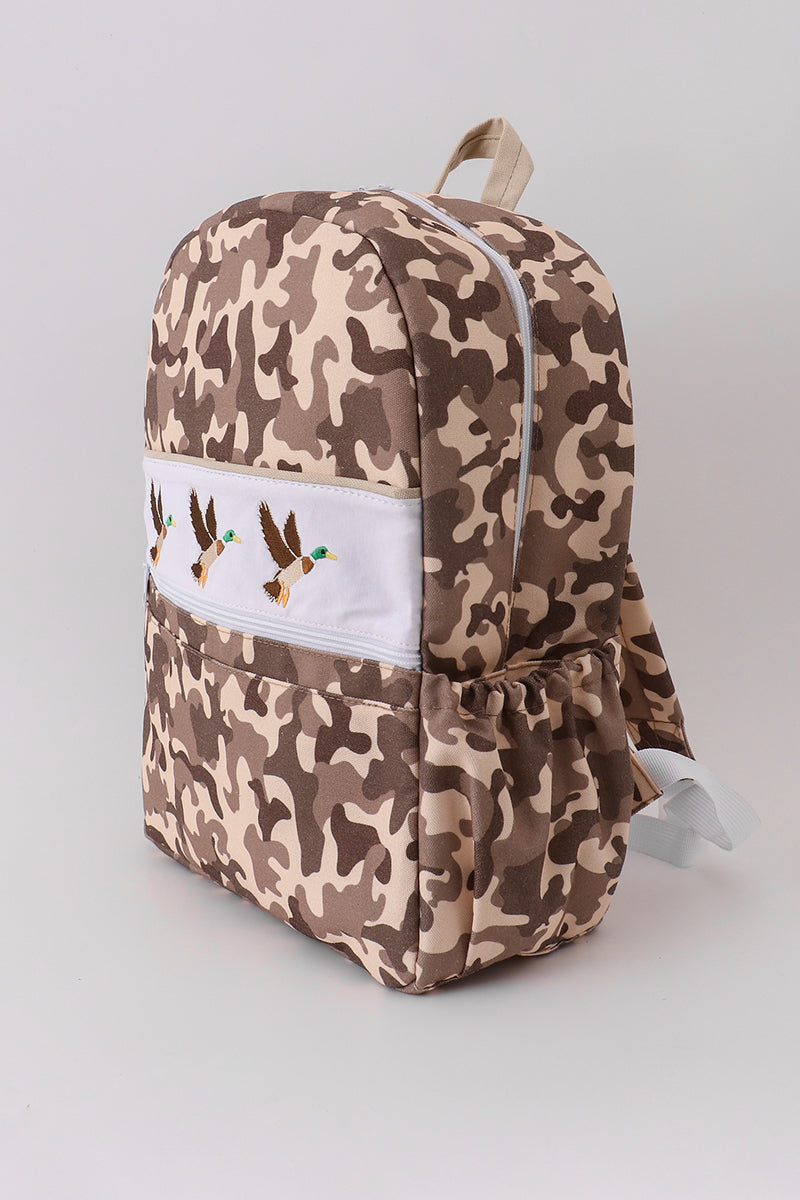 Camouflage duck embroidery canvas backpack