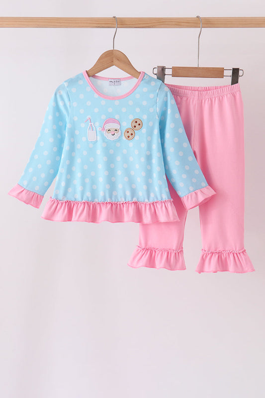 Blue Milk Santa Cookies Ruffle Pants Set