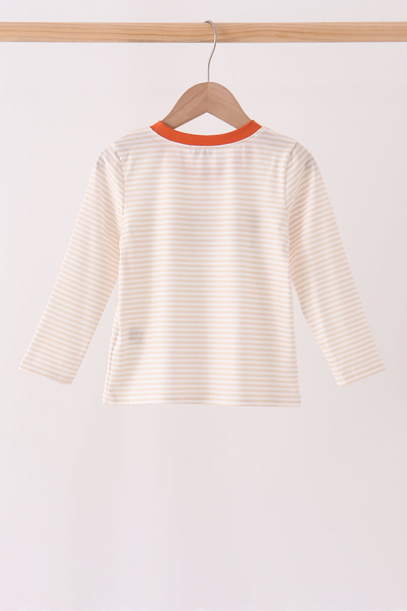 Cream turkey pumpkin embroidery top