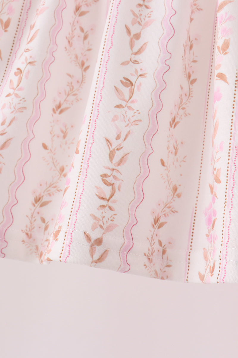 Pink floral turkey embroidery ruffle pants set
