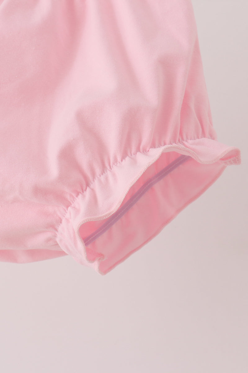 Pink floral turkey embroidery ruffle bloomer set