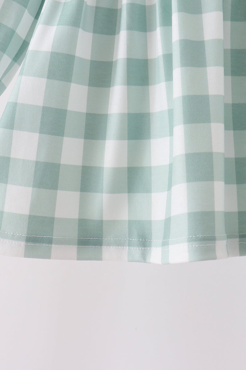 Sage Turkey Embroidery Gingham 2pc Pants Set