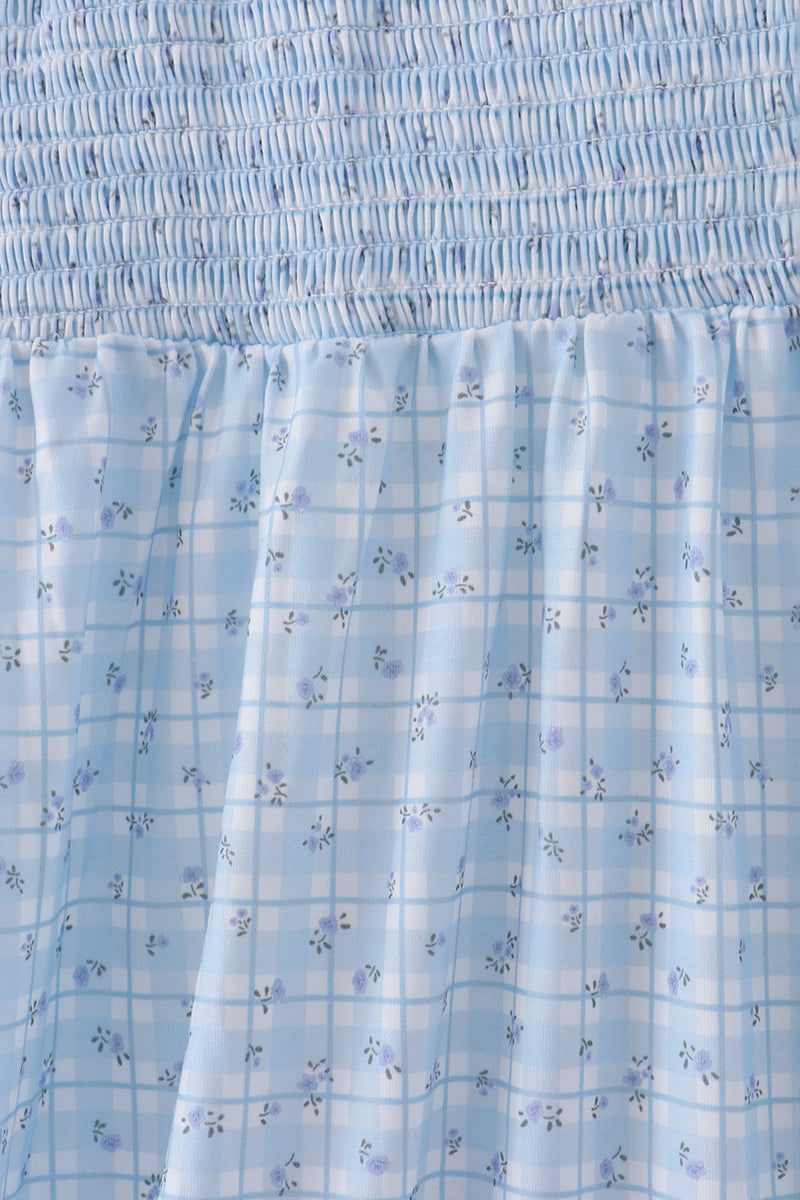 Blue floral smocked mom dress