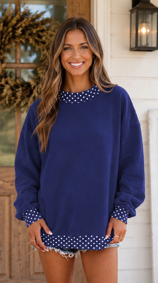 Polka Dot Trim Sweatshirt
