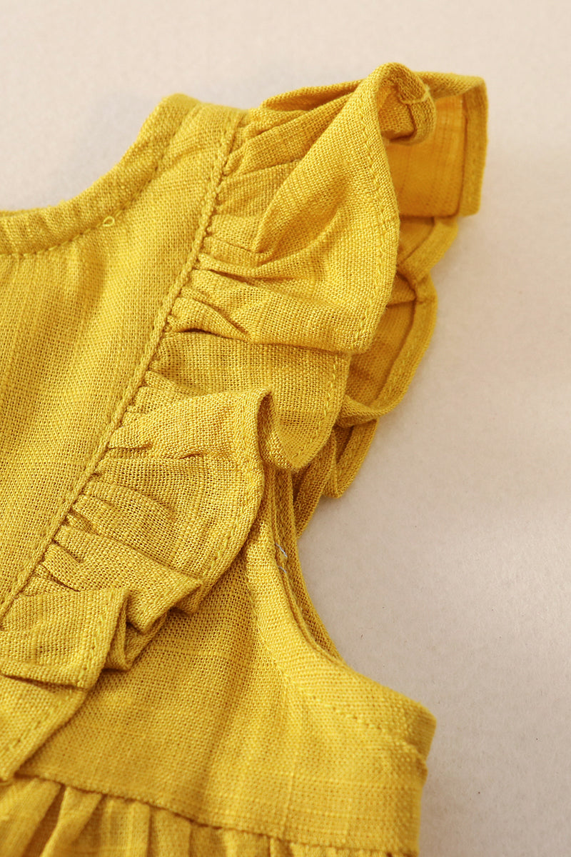 Mustard linen girl ruffle bubble