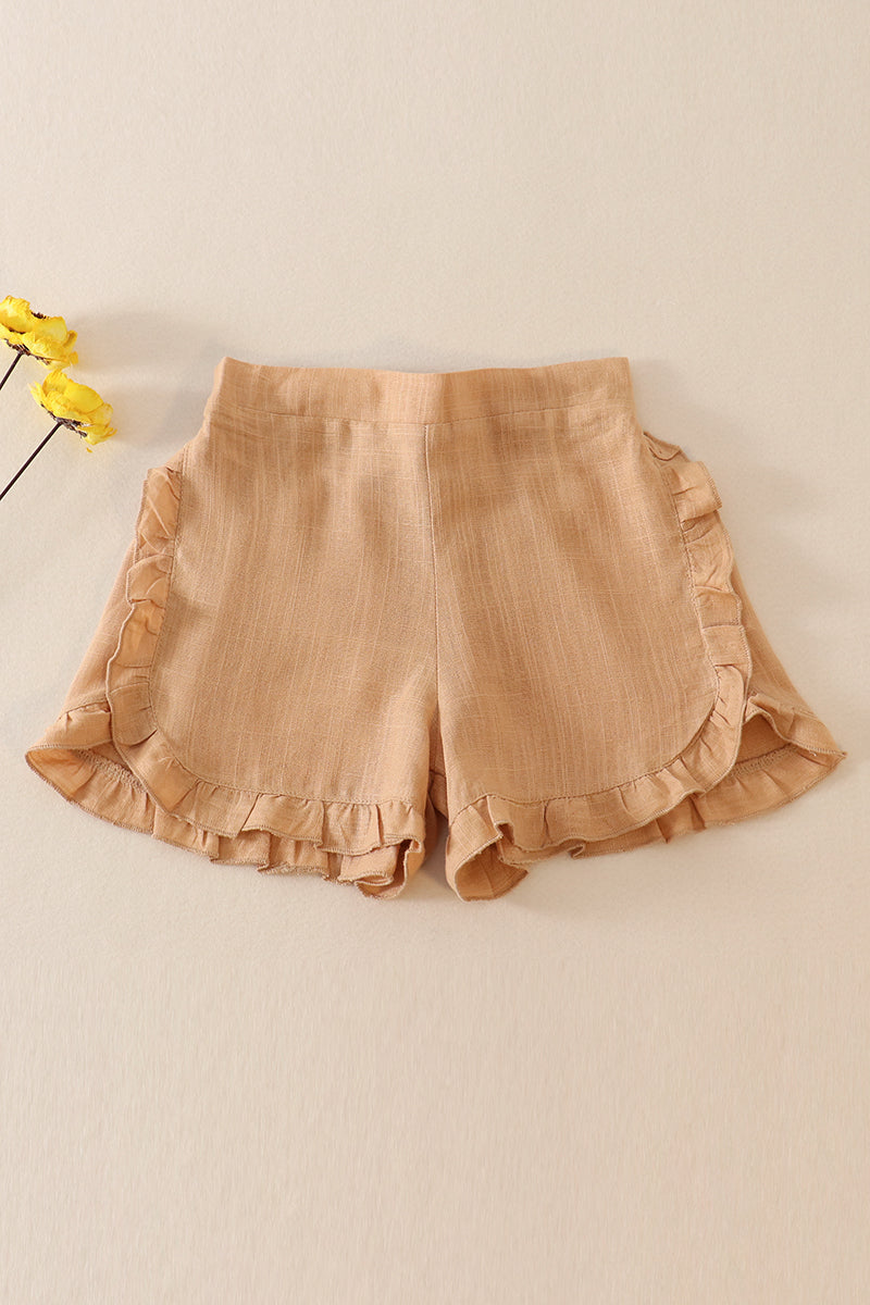 Beige linen ruffle shorts