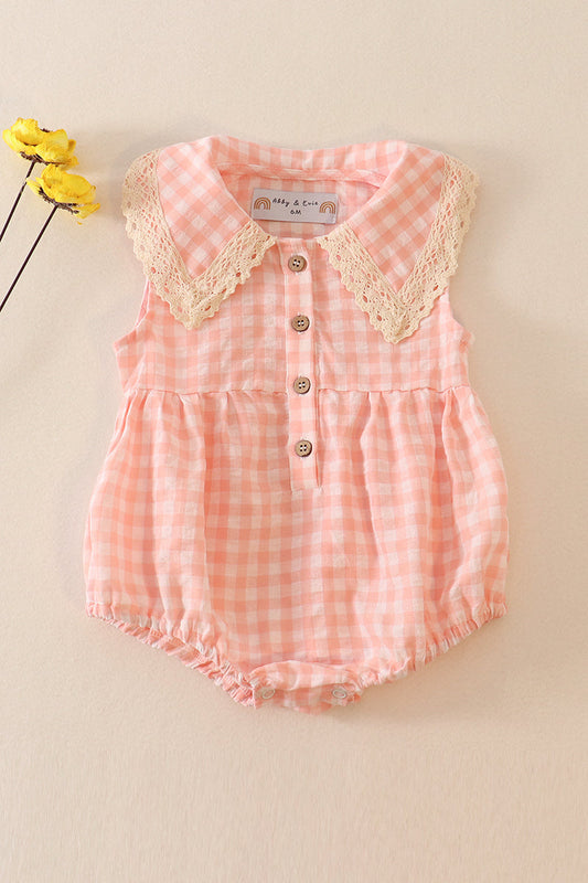 Blush plaid linen button girl bubble