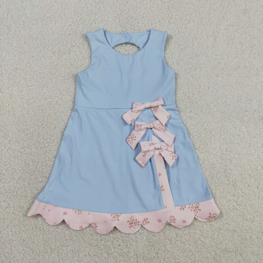 Blue Performance Bow Sash Scalloped Dress
