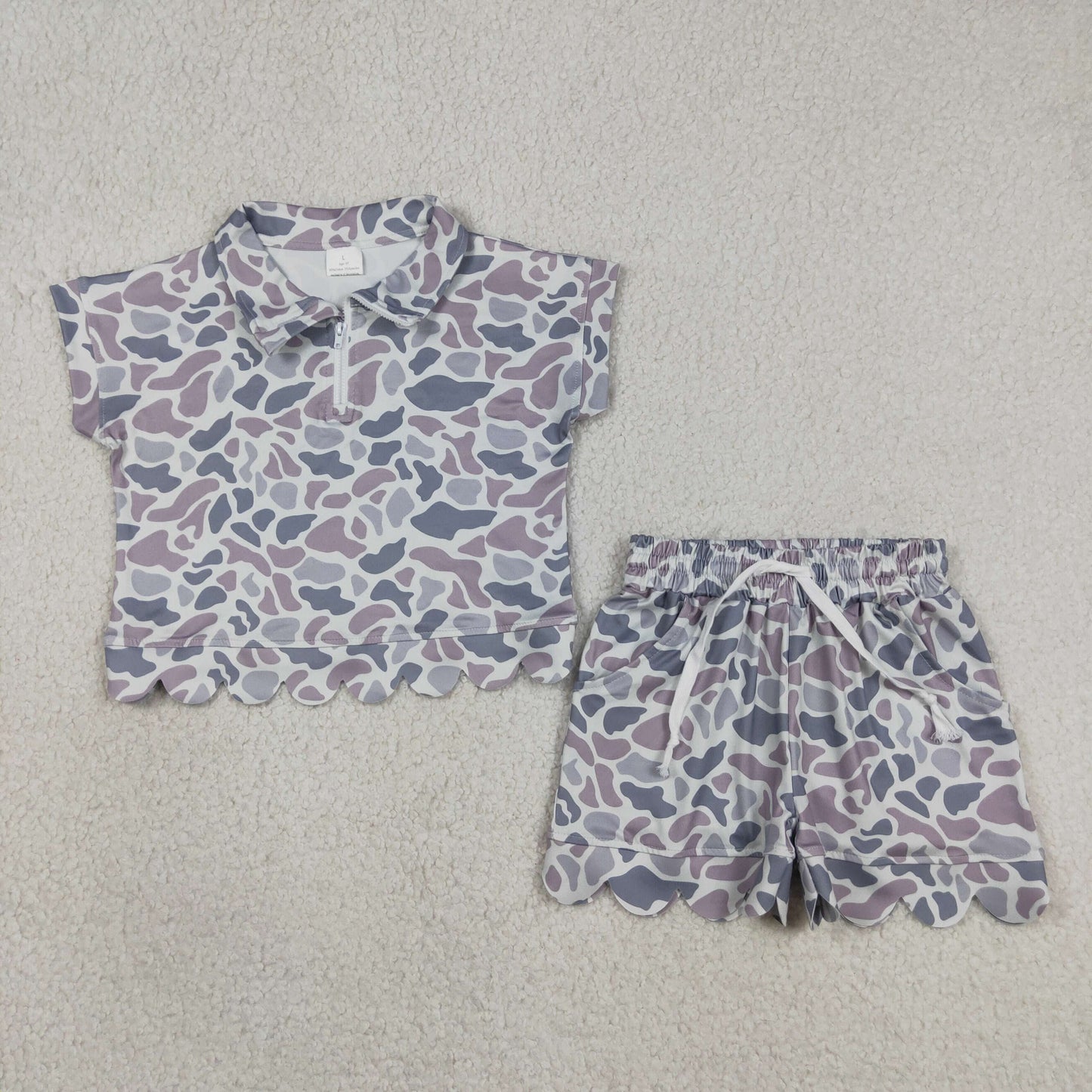 Camo Silky Scalloped Polo Set