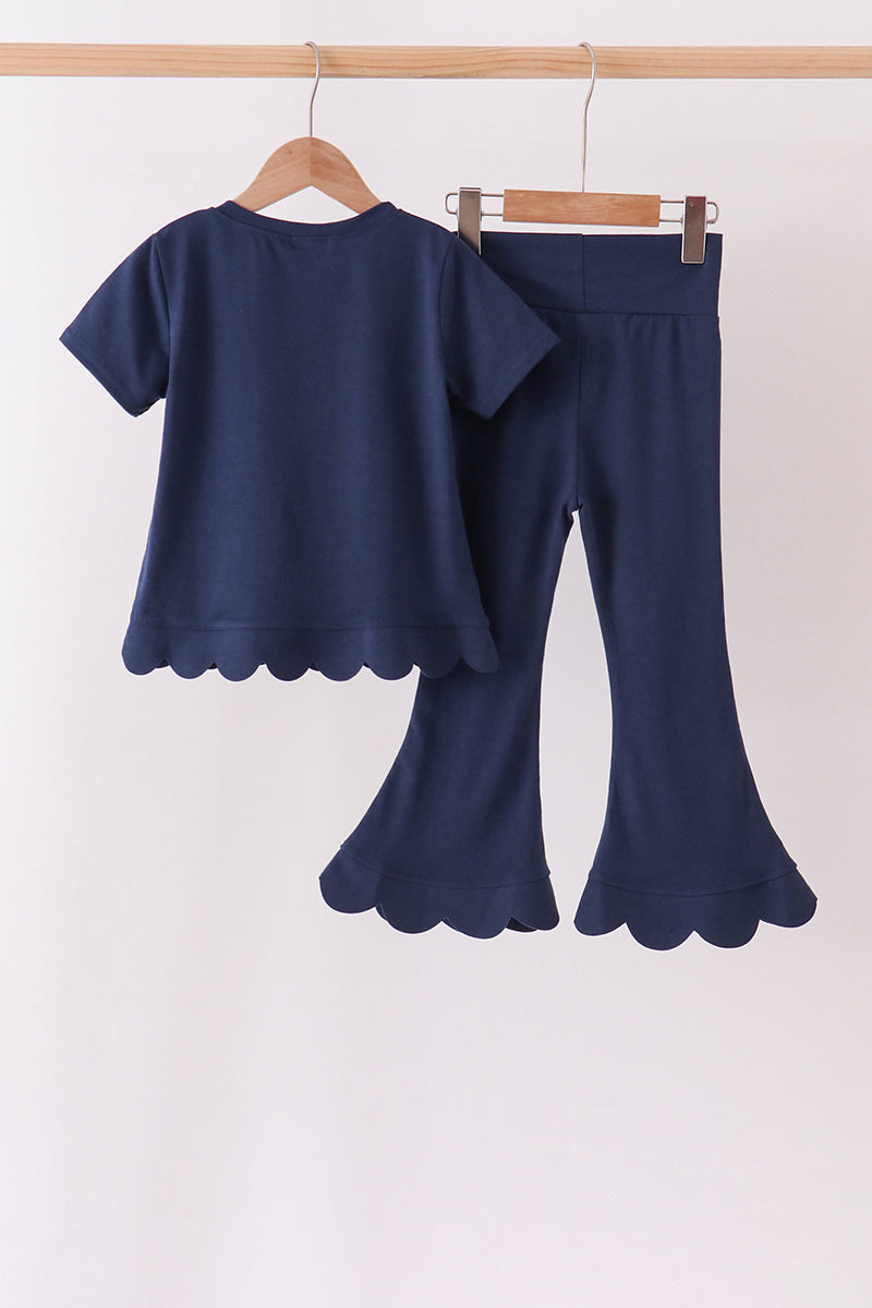 Navy sclloped active pants set