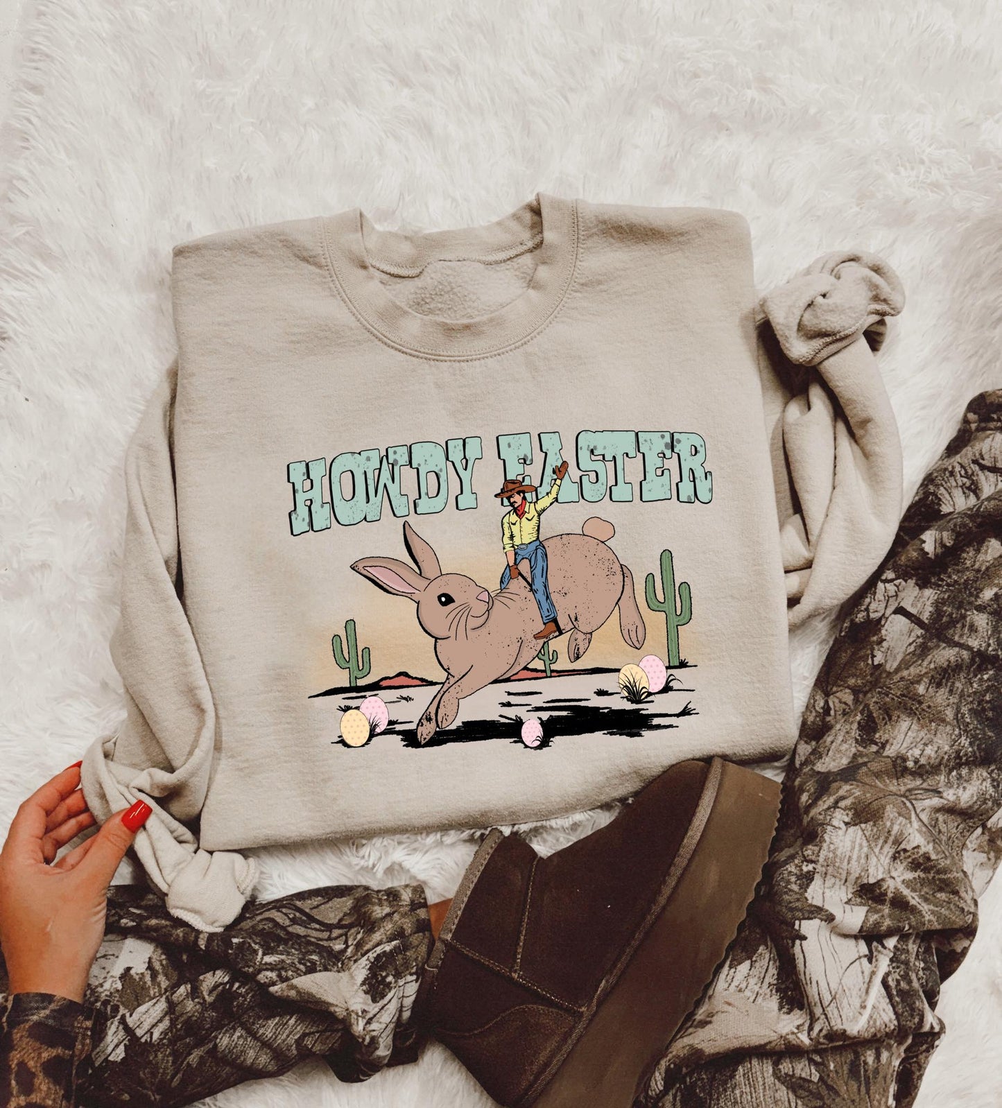 Howdy Easter bucking bunny tee & sweatshirt