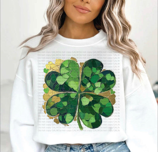 Gold & green St Patricks day four leaf clover tee & sweatshirt