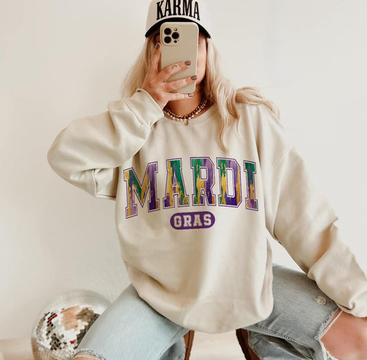 Mardi gras varsity gold water color tee & sweatshirt