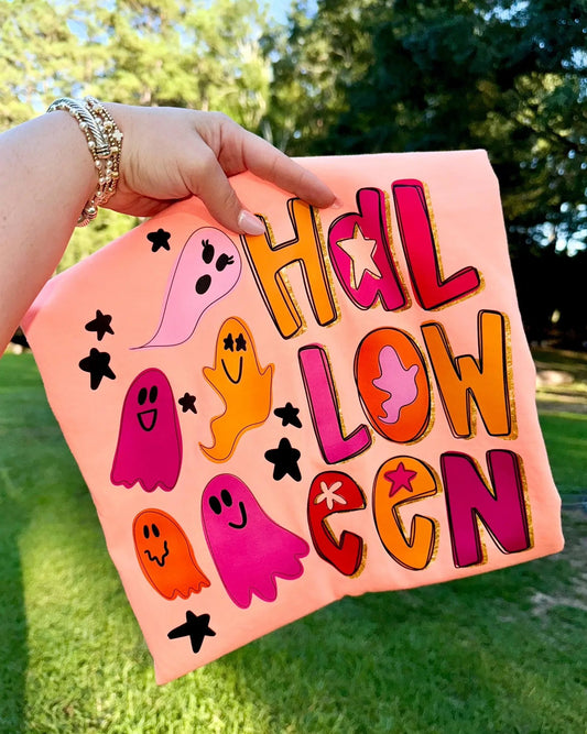 Pink, orange halloween & ghost tee or sweatshirt