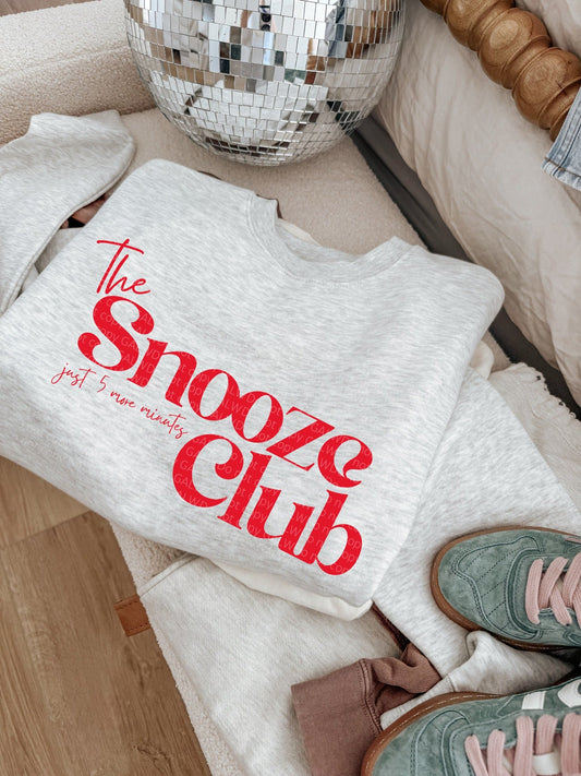Red the snooze club tee or sweatshirt