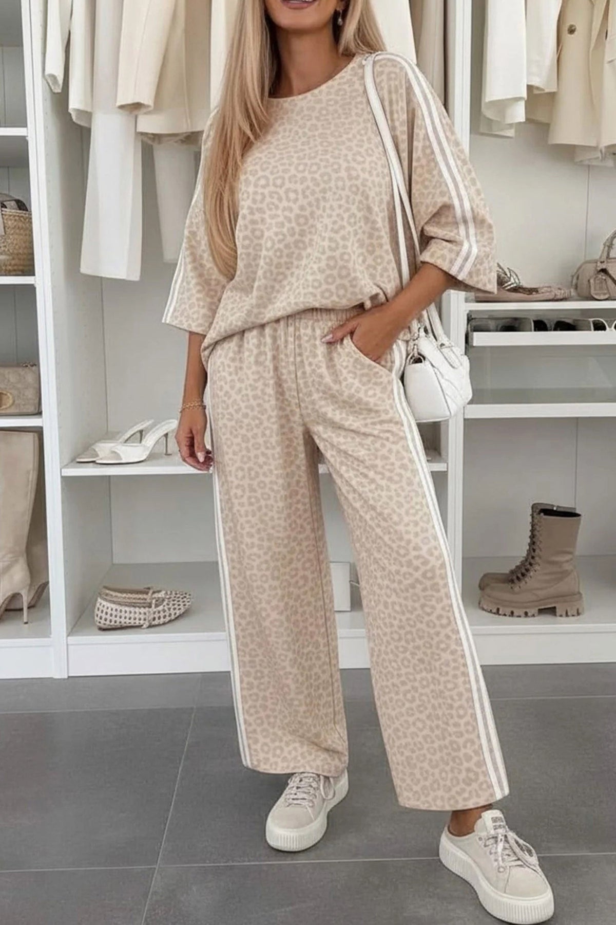 Leopard Varsity Stripe Pant Set Full Run RTS
