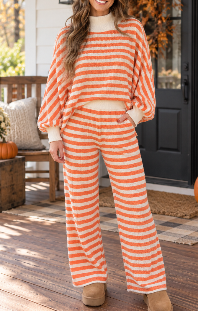 Orange Stripe Textured Set