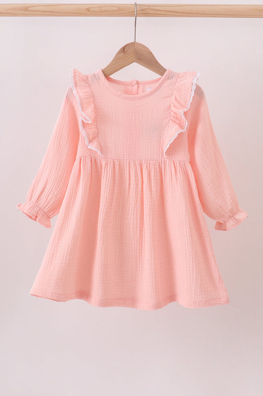 Premium pink ruffle muslin dress