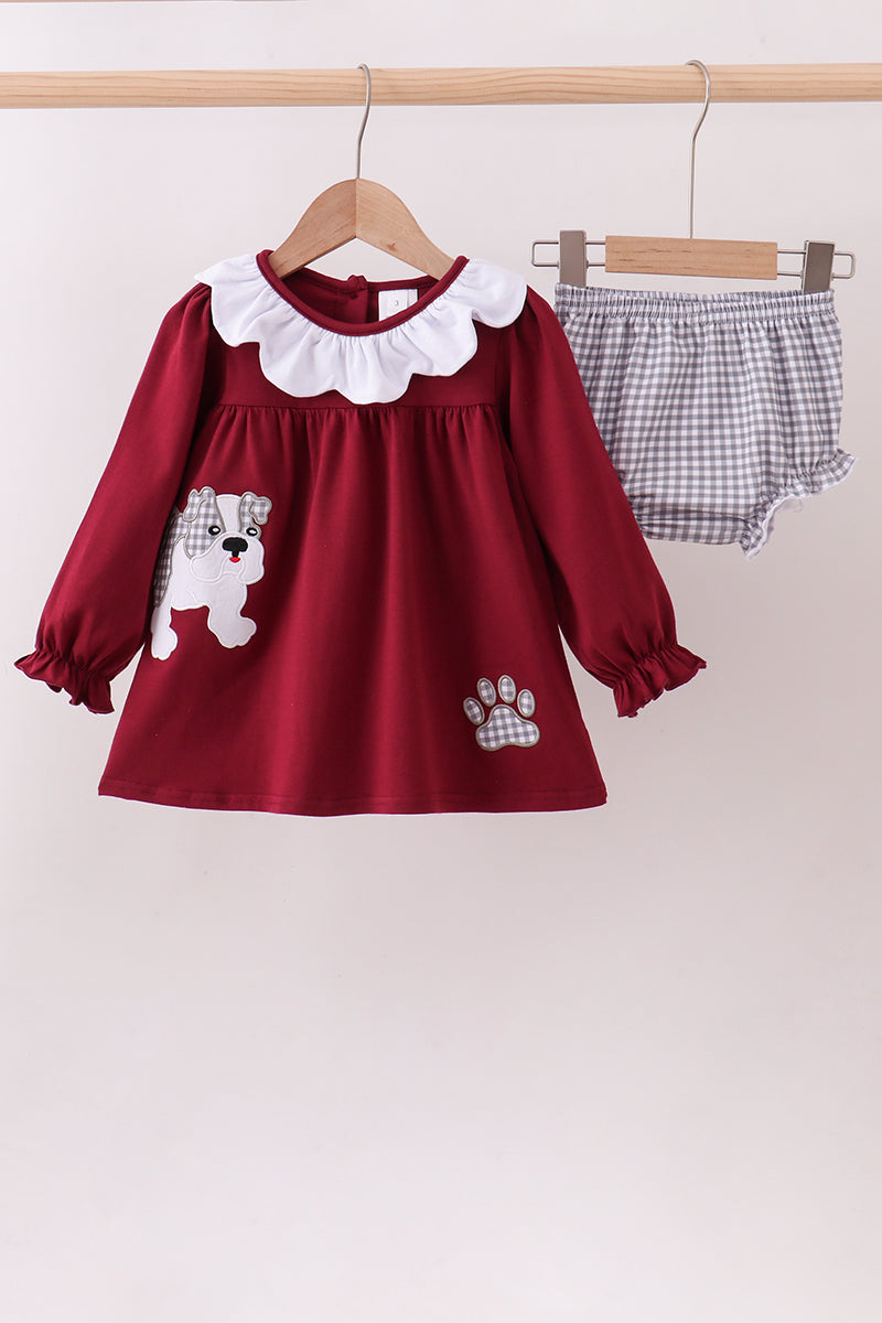 Premium Maroon Georgia bulldog applique bloomer set