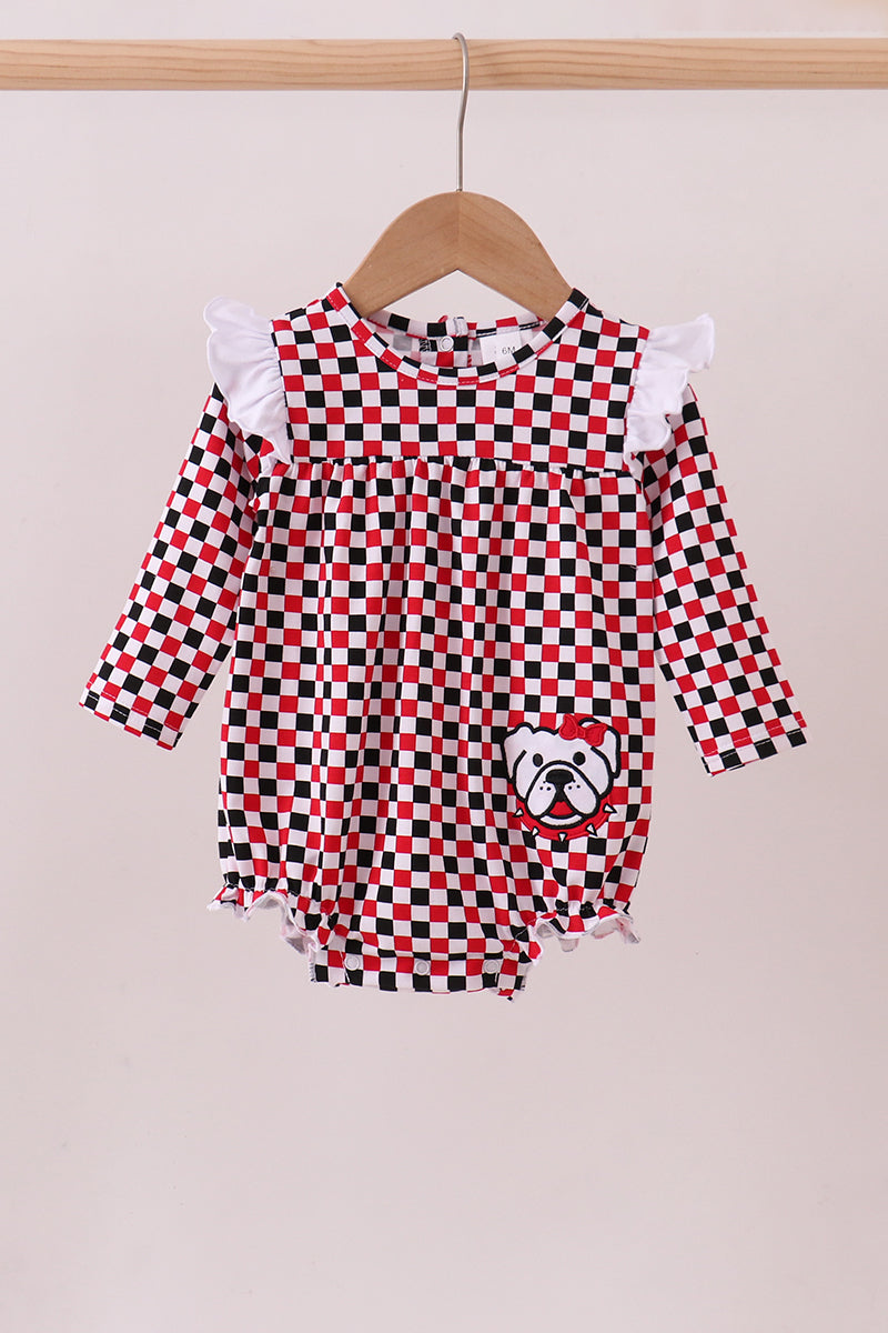 Checkered Georgia dog applique ruffle bubble