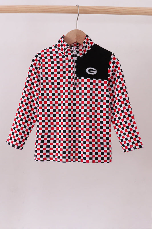 Checkered Georgia half zipper pullover top