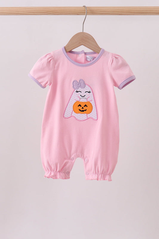 Pink ghost pumpkin embroidery romper
