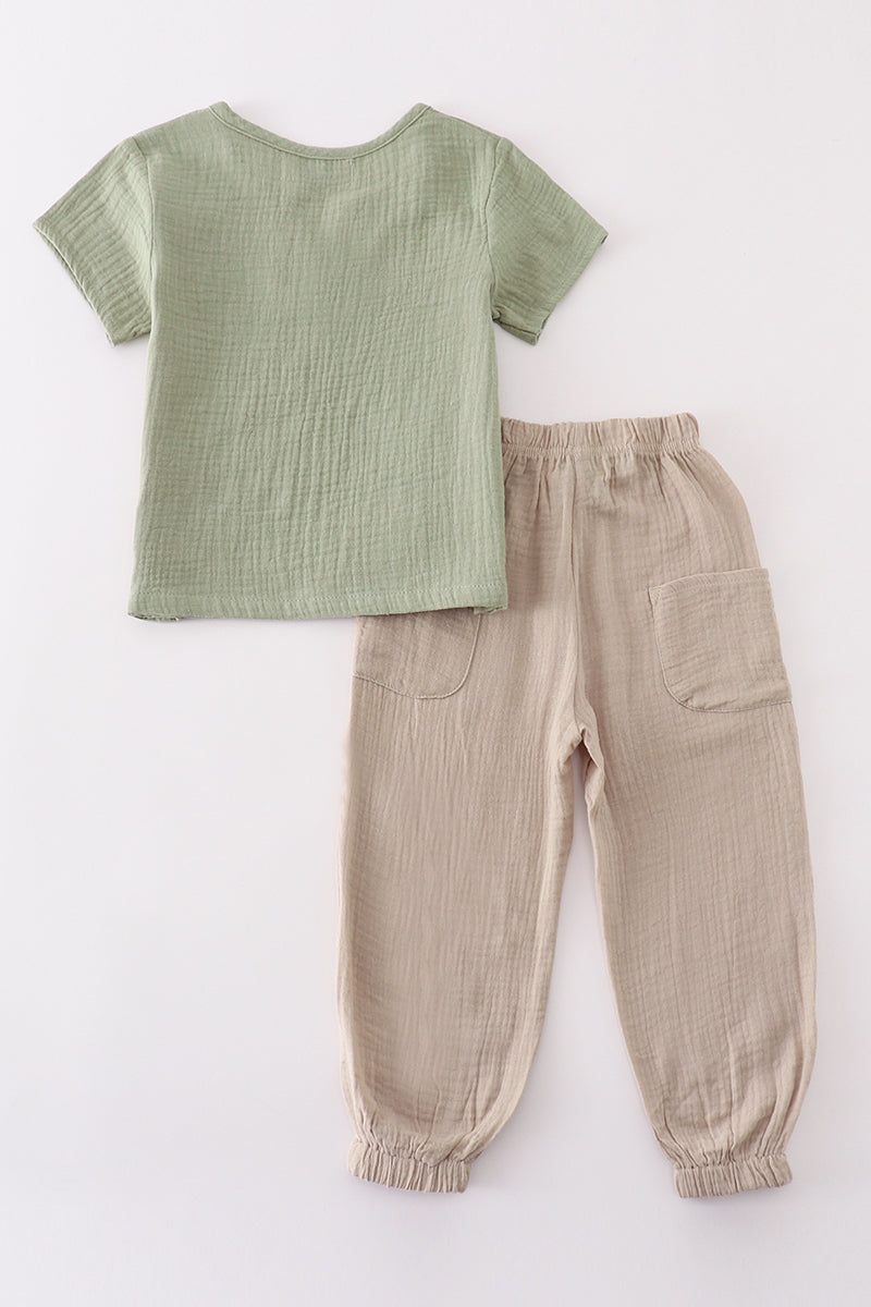 Premium Sage muslin boy set