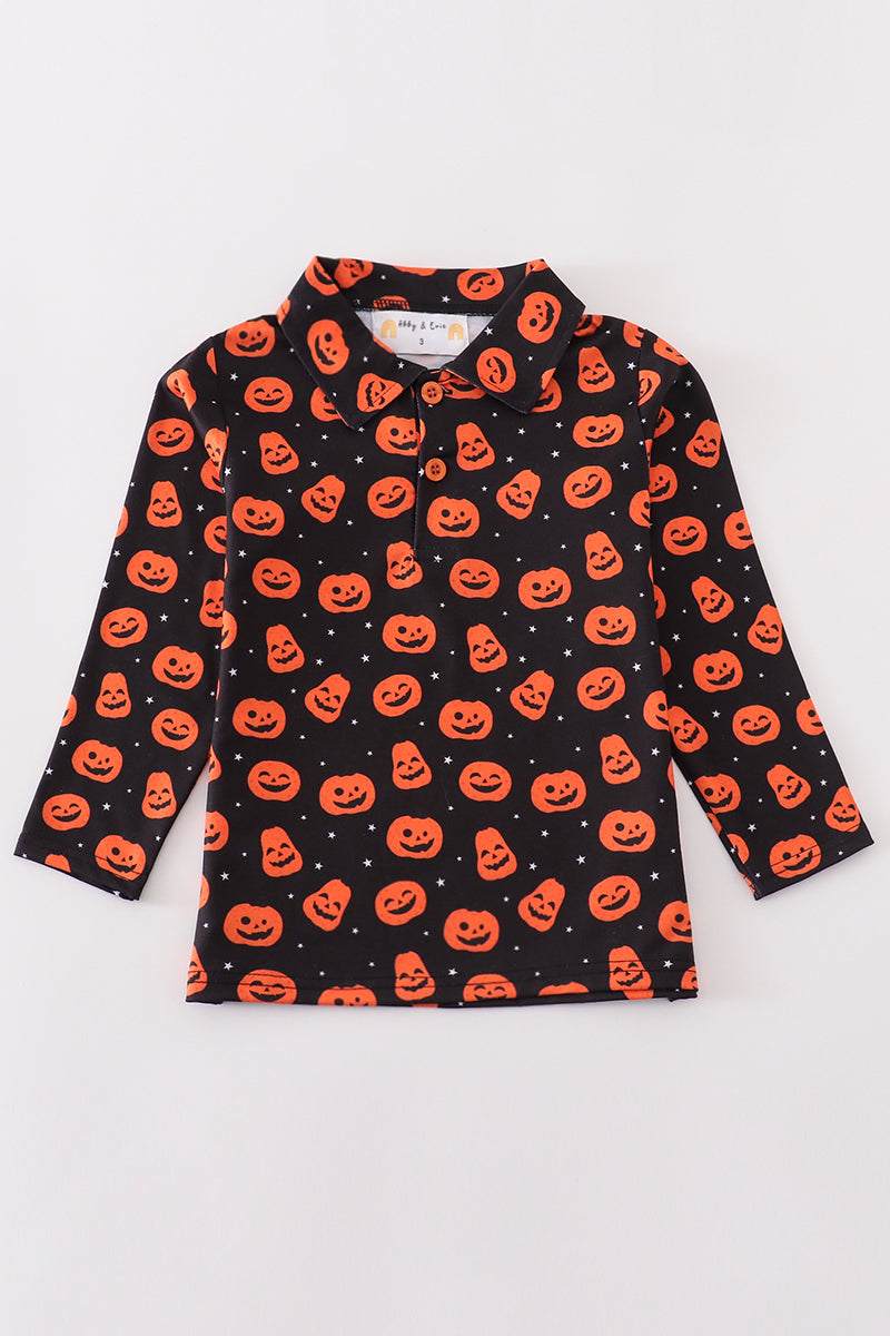 Premium Orange halloween pumpkin button down shirt