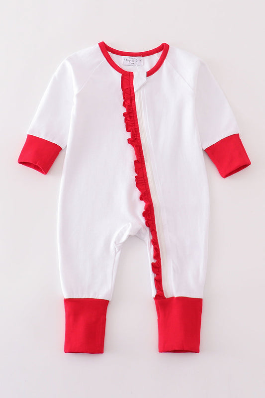 Premium White ruffle zip girl pajama romper