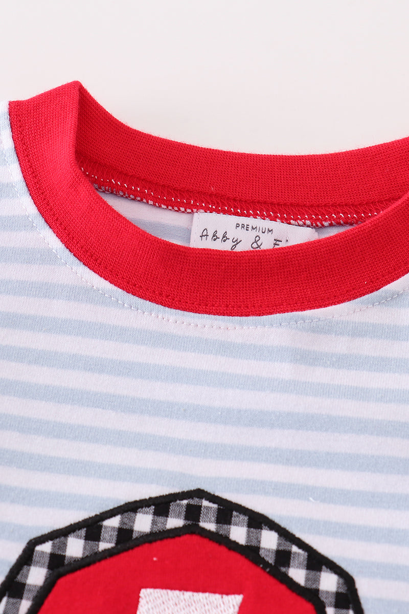 Premium red stripe farm applique boy top