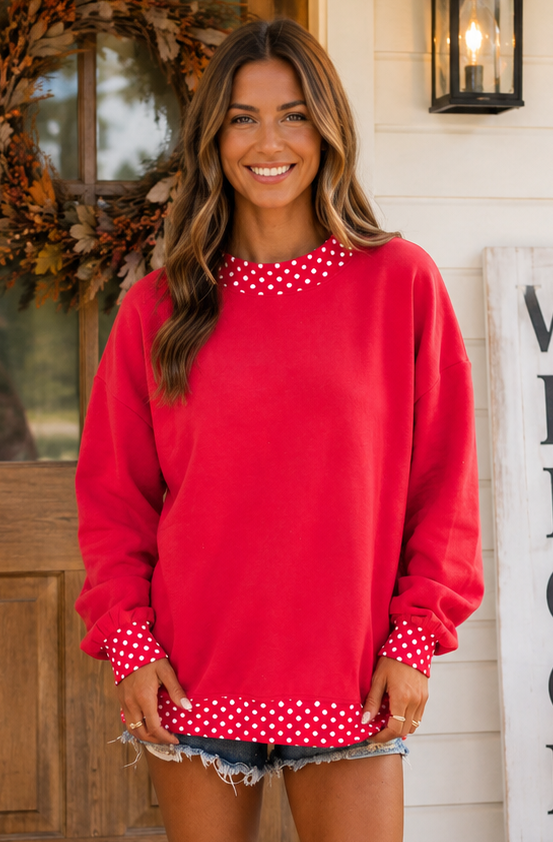 Polka Dot Trim Sweatshirt