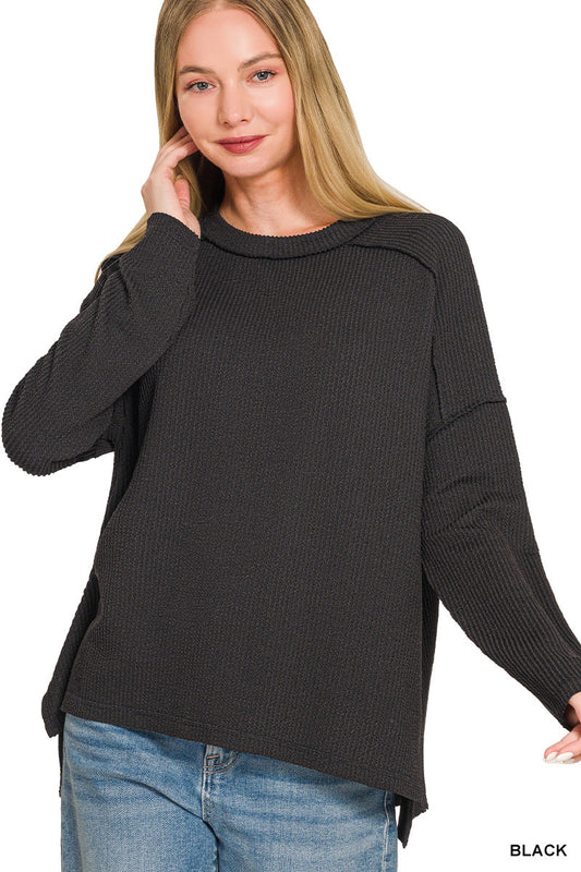Raised Rib Raw Edge Long Sleeve Zenana Top *Multiple Colors* RTS