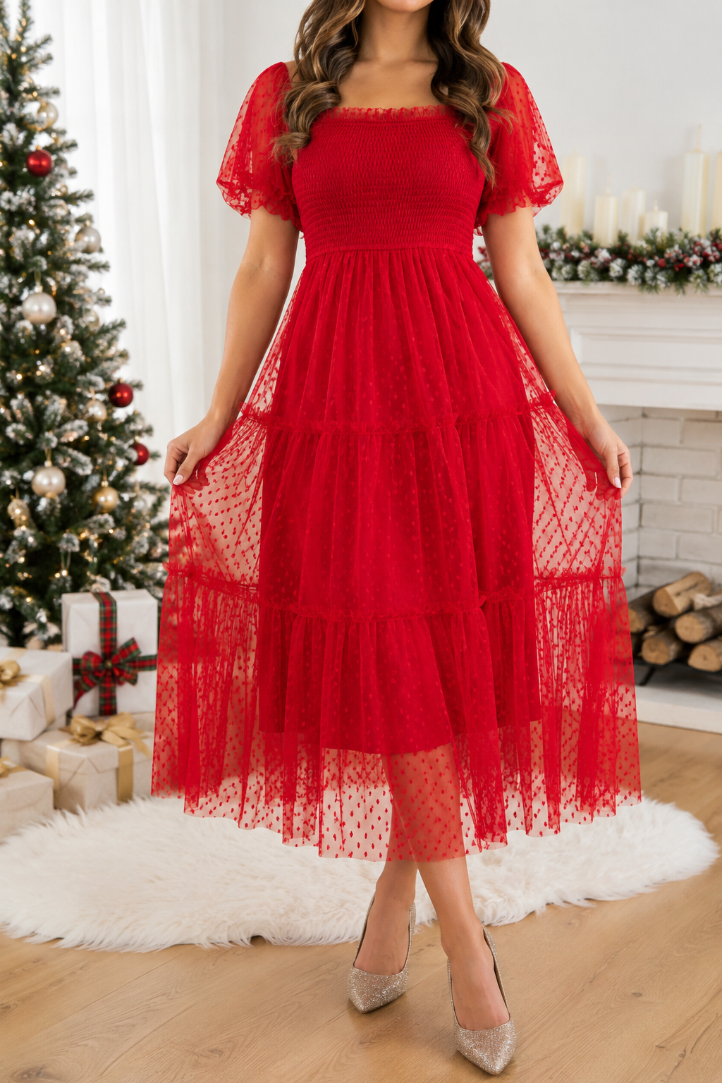 Red Tiered Ruffle Dress