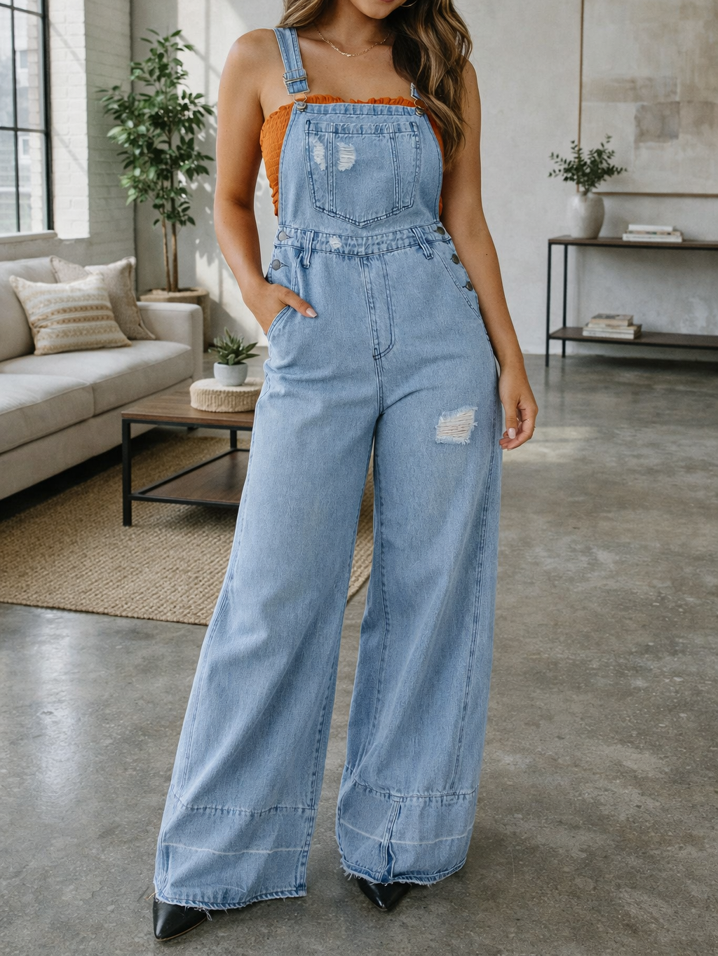 Blue Retro Distressed Jumpsuit RTS