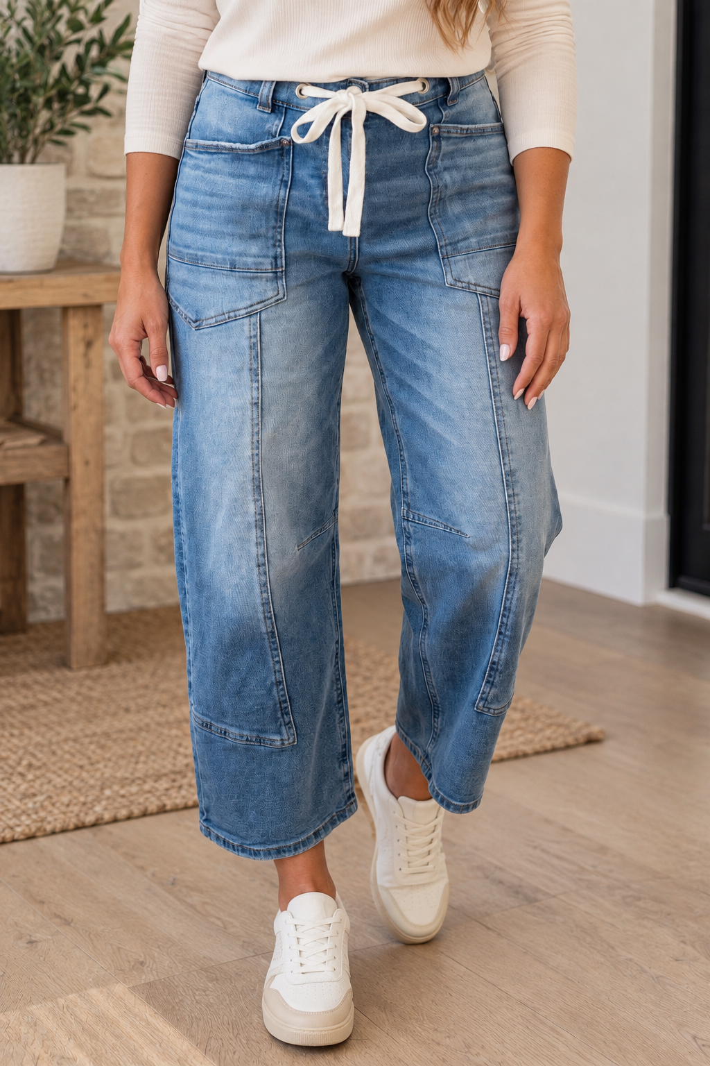Blue Tie Ankle Jeans