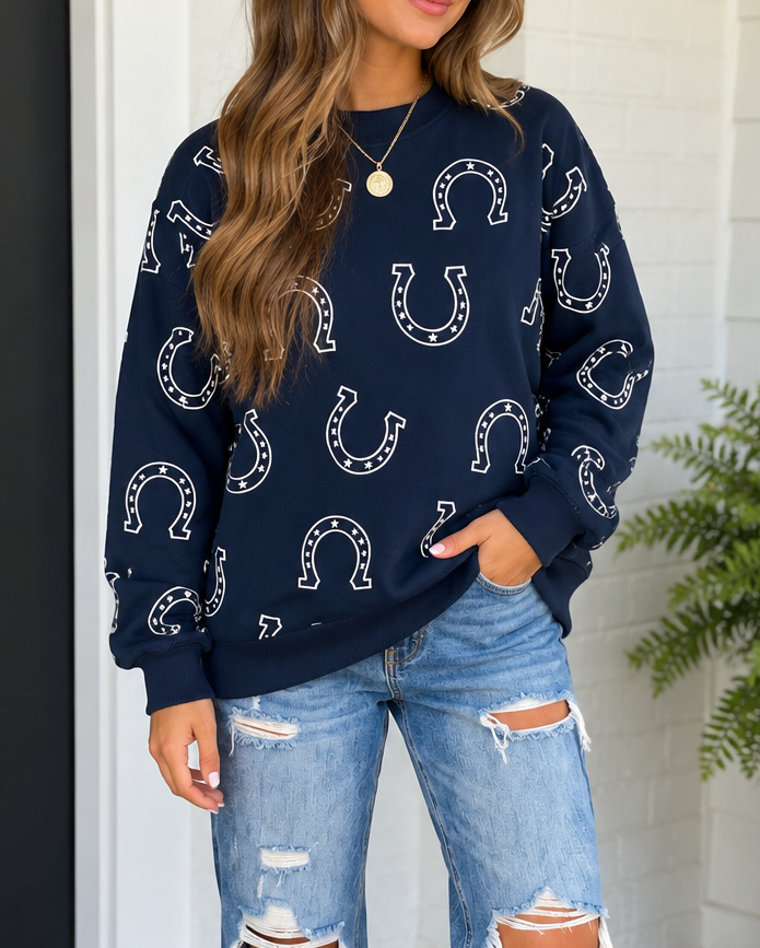 Blue Western Horseshoe Sweatshirt RTS