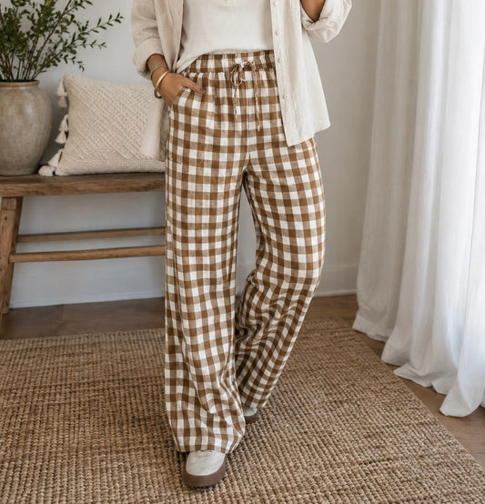 Brown Plaid Elastic Pants RTS