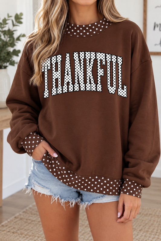 Brown Polka Dot Thankful Sweatshirt RTS