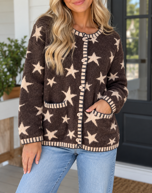 Brown Star Pattern Cardigan