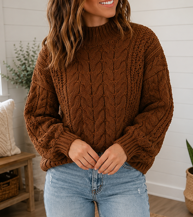 Coffee Cable Knit Sweater