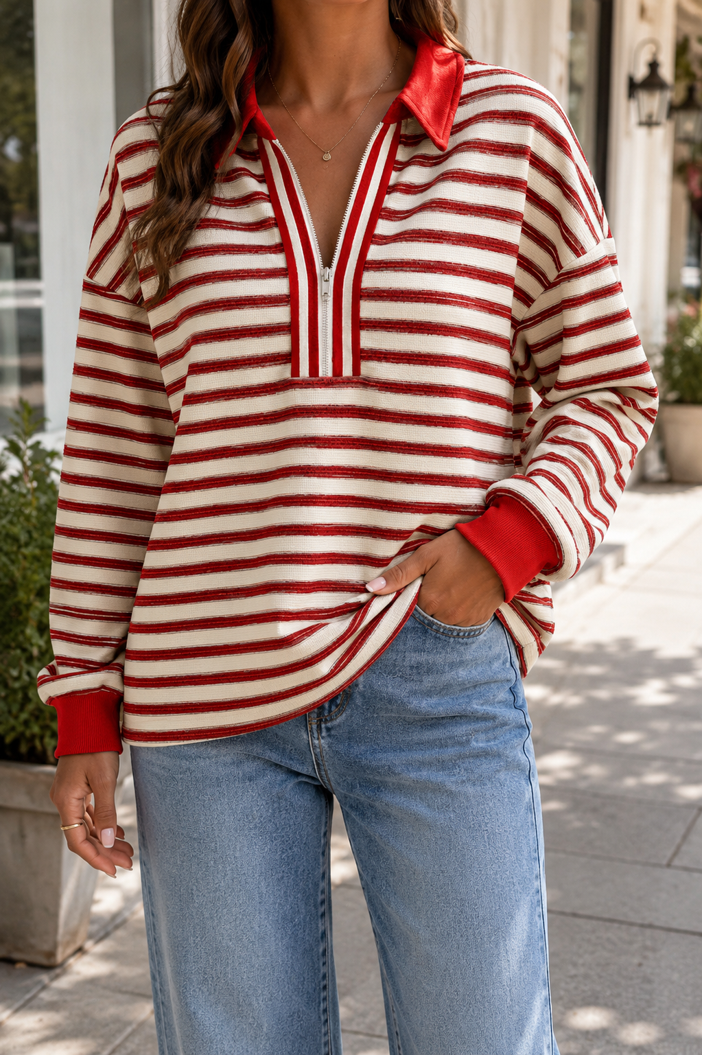 Striped V Neck Top