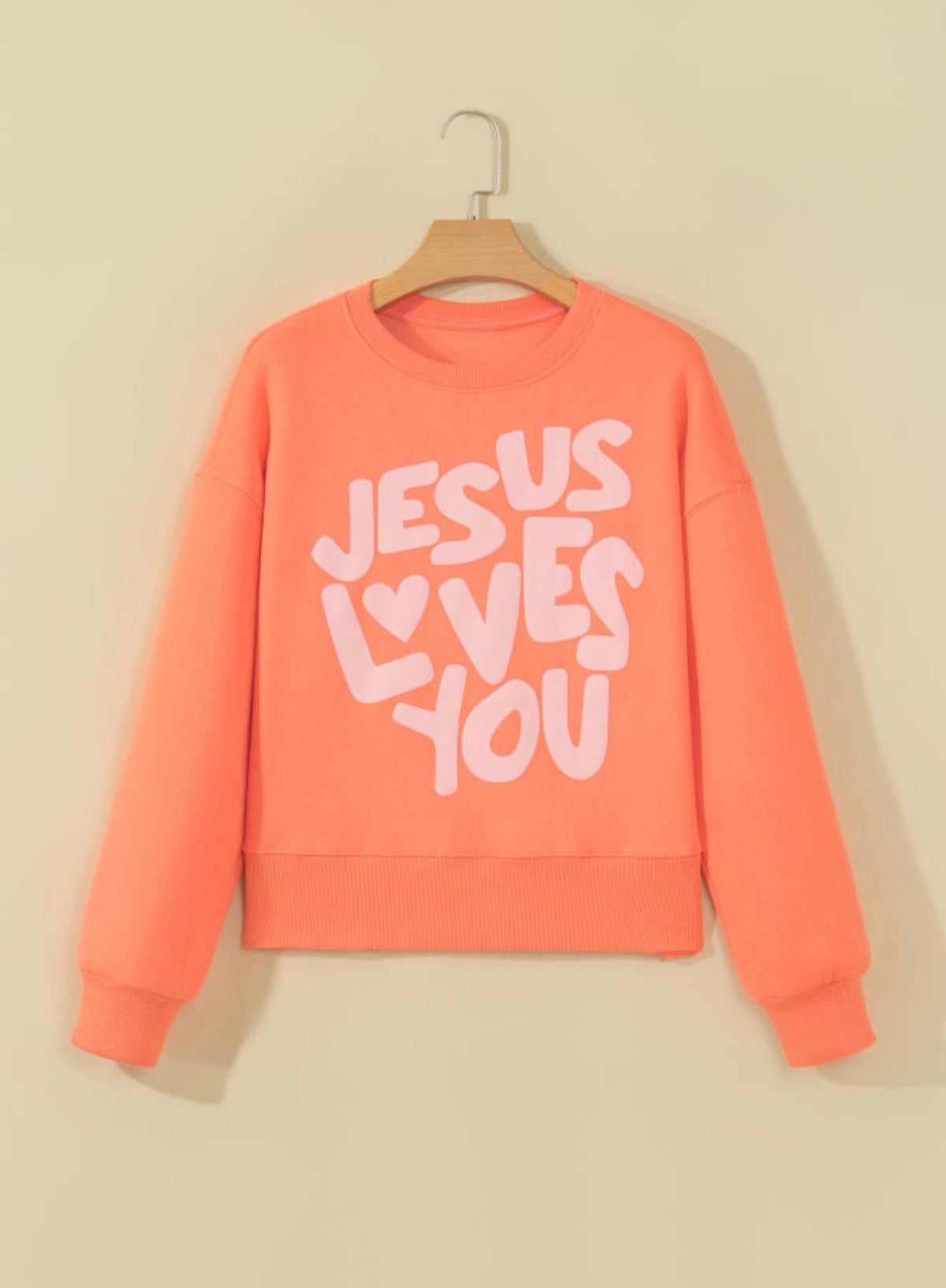 Orange Puff Print JESUS LOVES YOU Sweatshirt