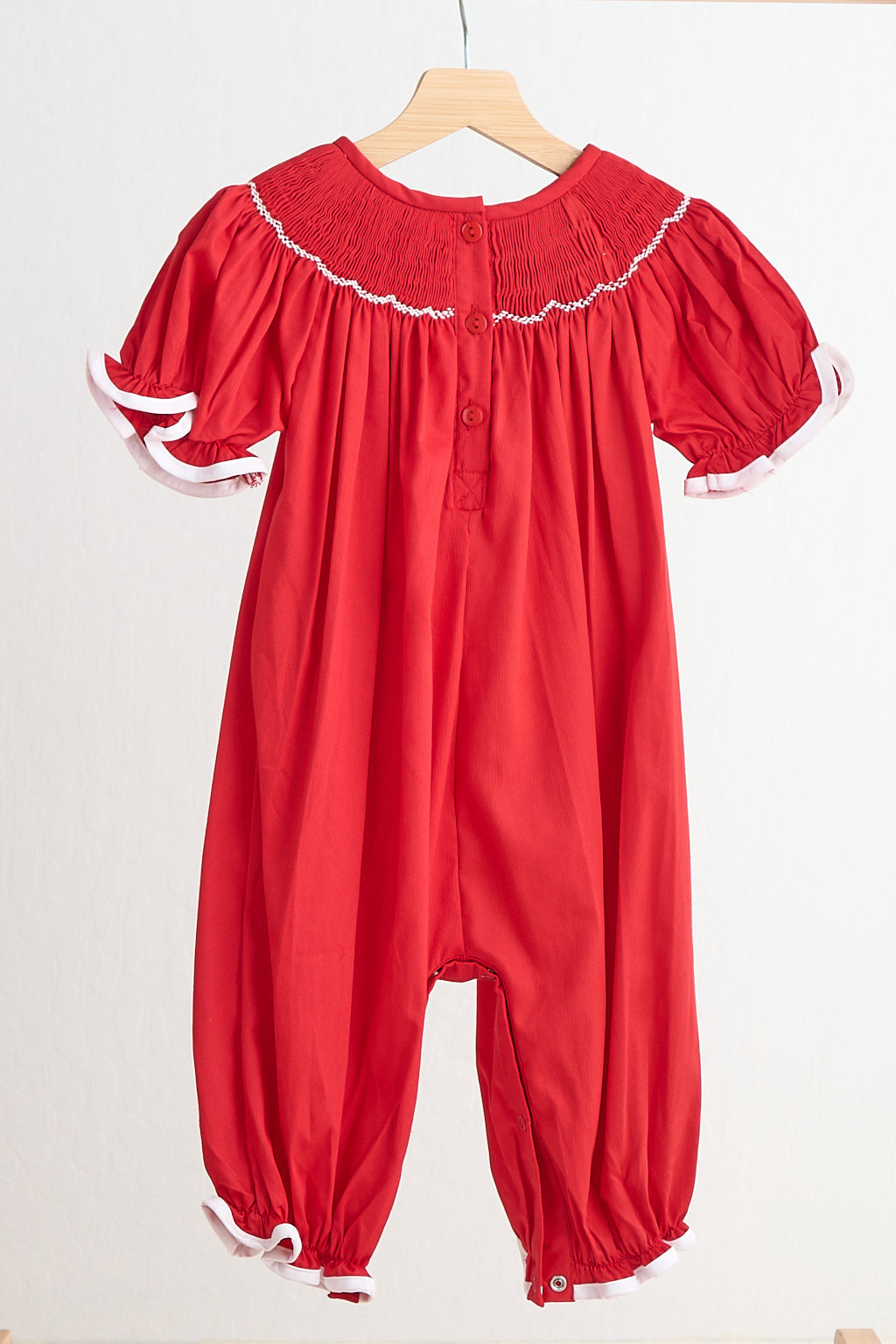 Red candy hand smocked girl romper