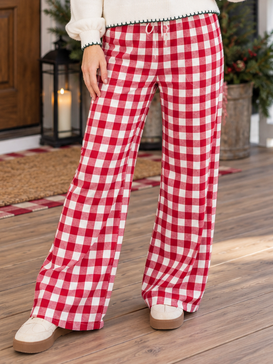 Red Gingam Plaid Pants
